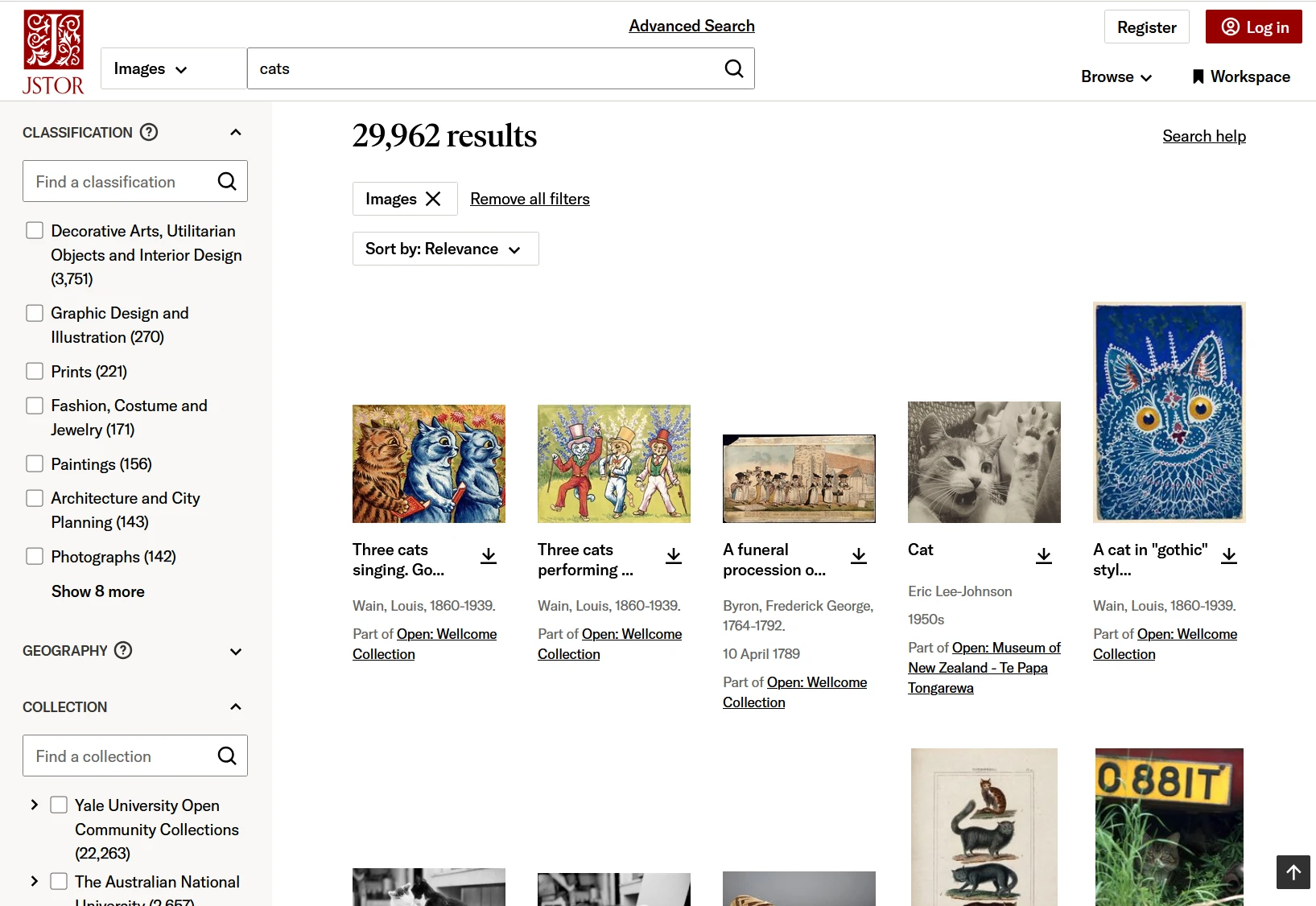 JSTOR image search results for 'cats'