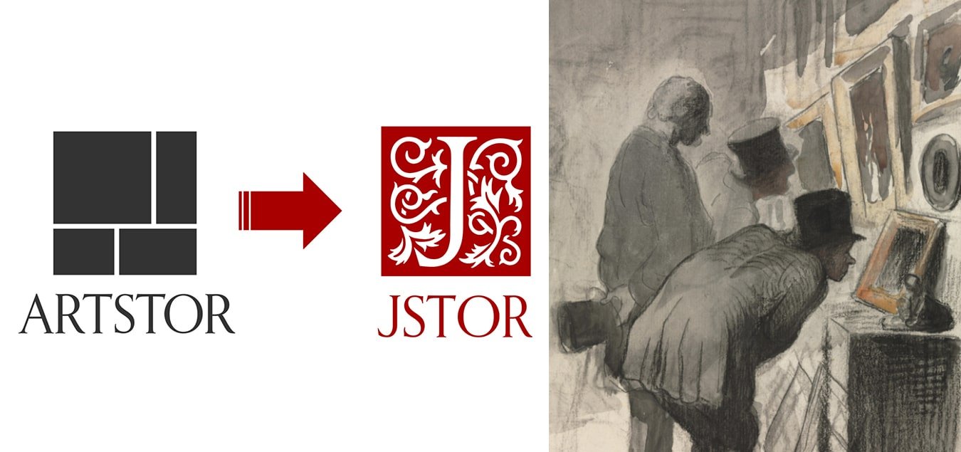 Artstor's logo and interface transitioning into JSTOR's branding
