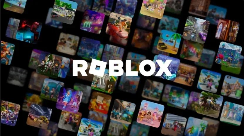 Roblox platform logo and game collage