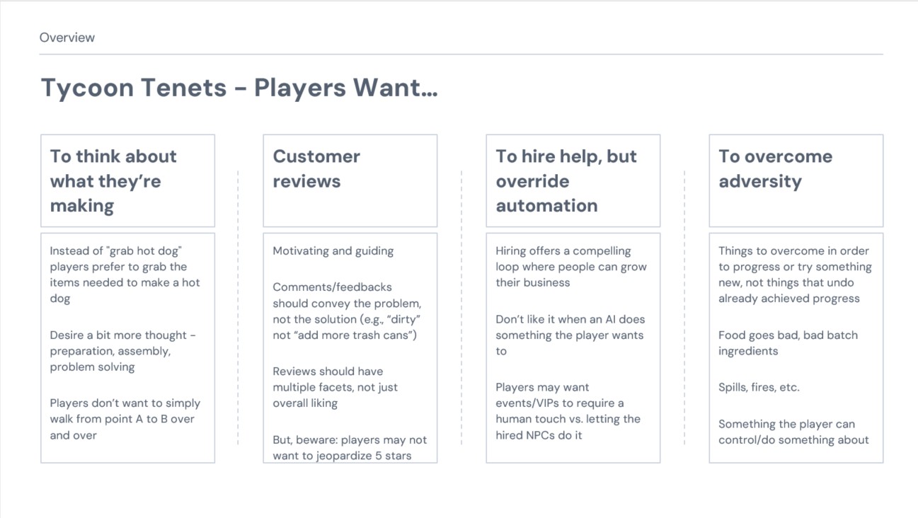 Tycoon tenets: what players want, part two