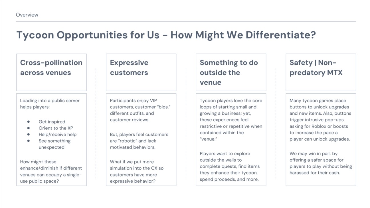Tycoon opportunities: how the studio might differentiate
