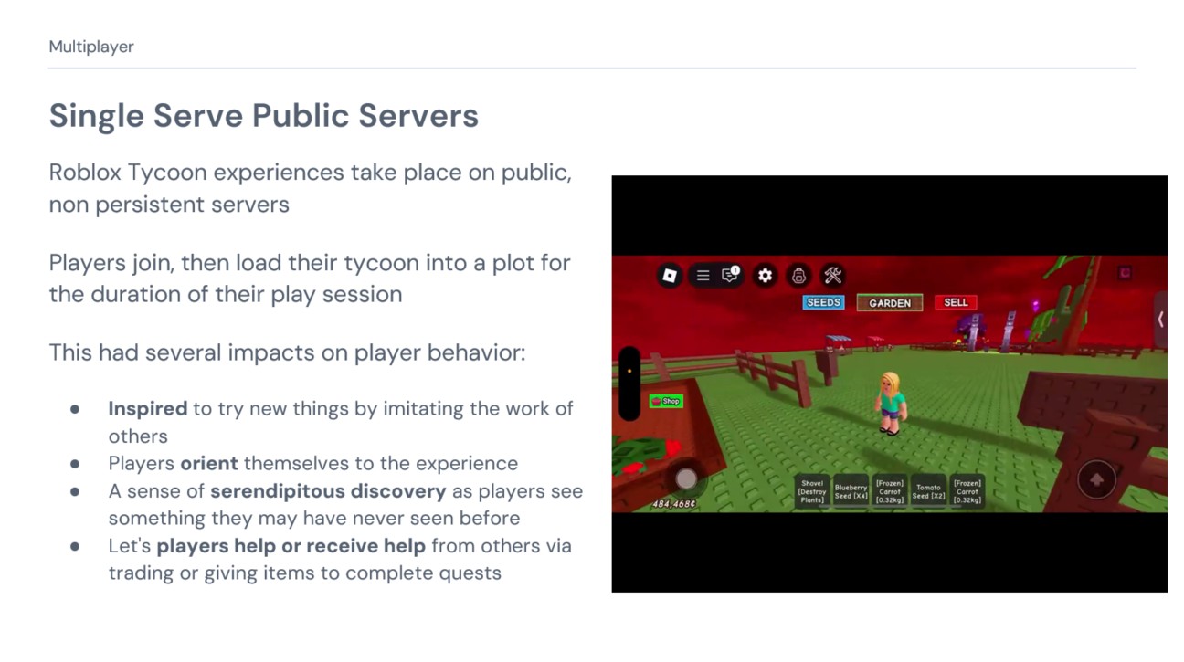 Single serve public servers in Roblox tycoon games