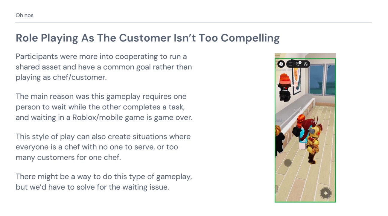 Role playing as the customer wasn't compelling to participants